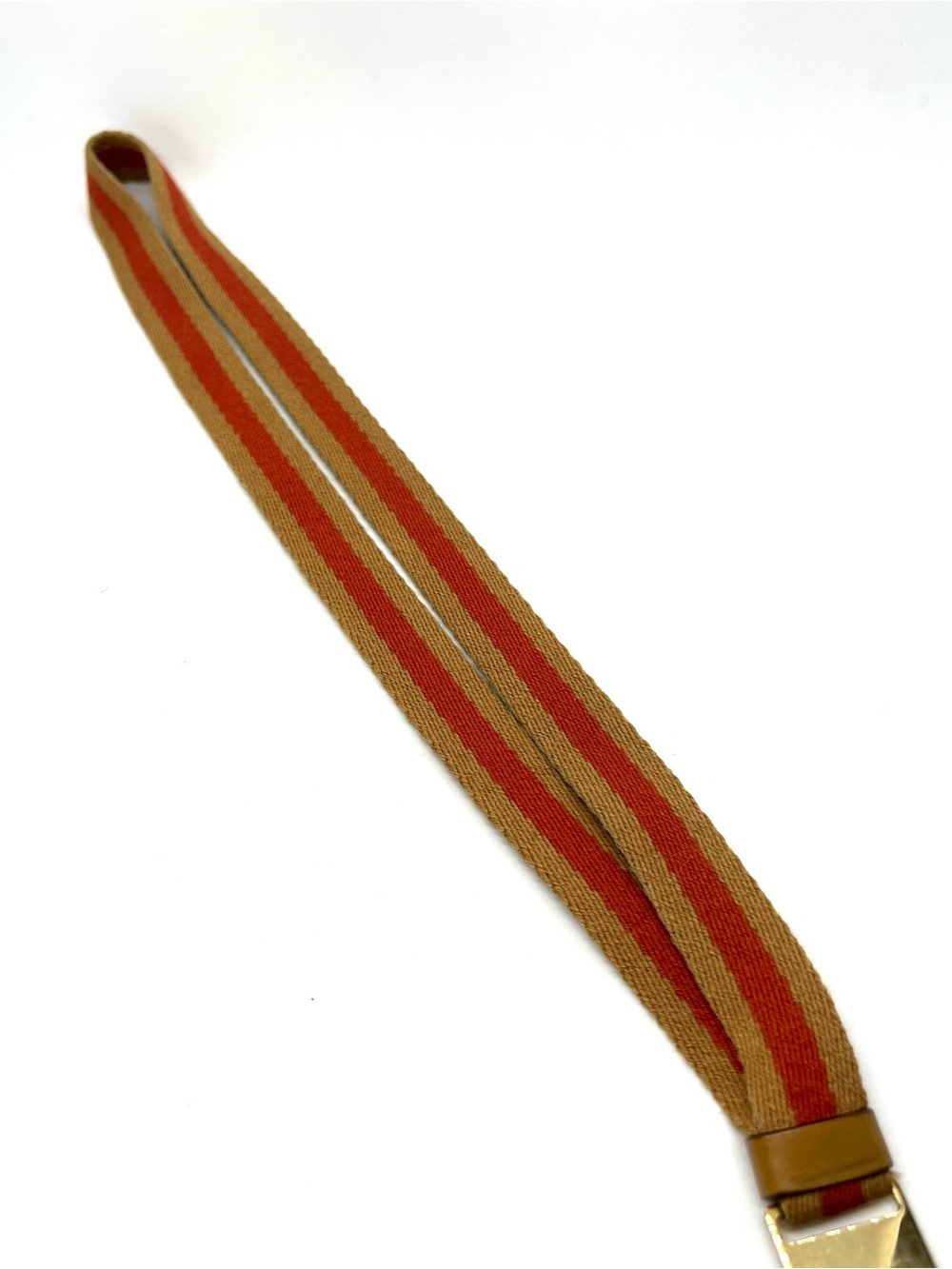 Gucci VINTAGE Web Stripe Lanyard Key Holder Gold Tone Leather Canvas Italy - Picture 8 of 12